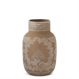 Tan Etched Glass Vase